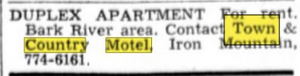 Town & Country Motel (Town and Country Motel) - June 1974 Ad